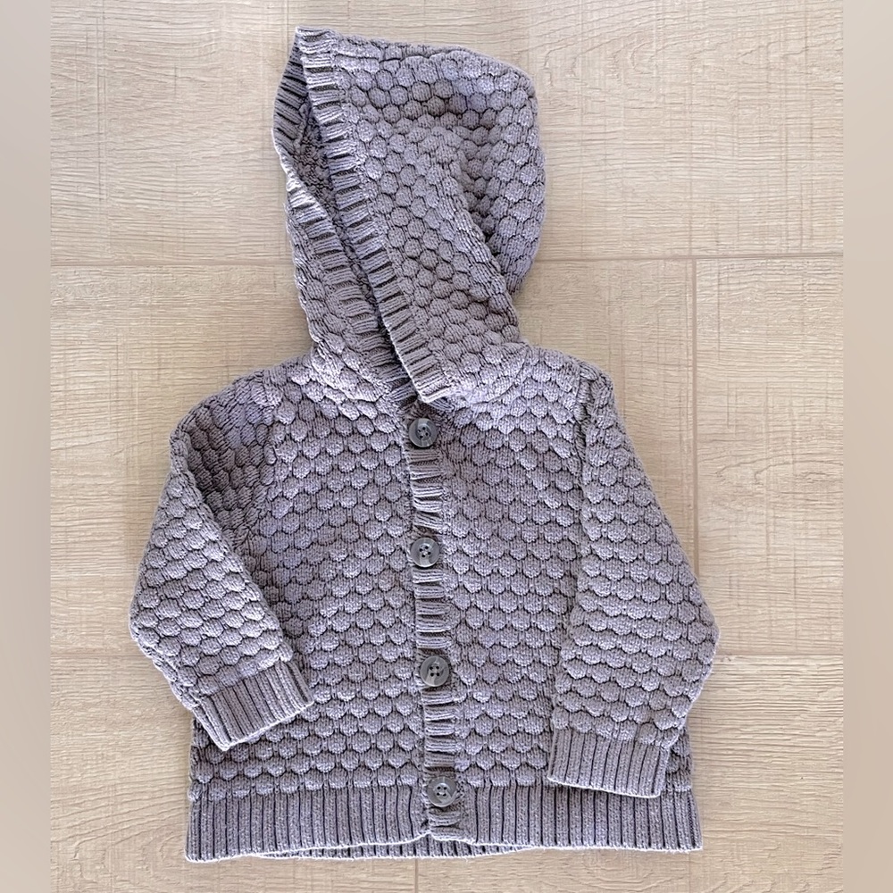 Old navy cotton knit hooded sweater brown size 12-18 months